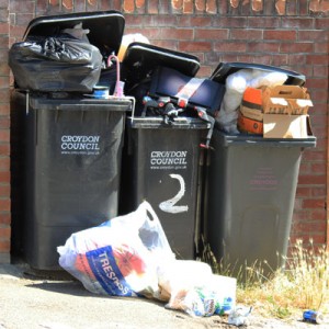 Overflowing wheelie bins