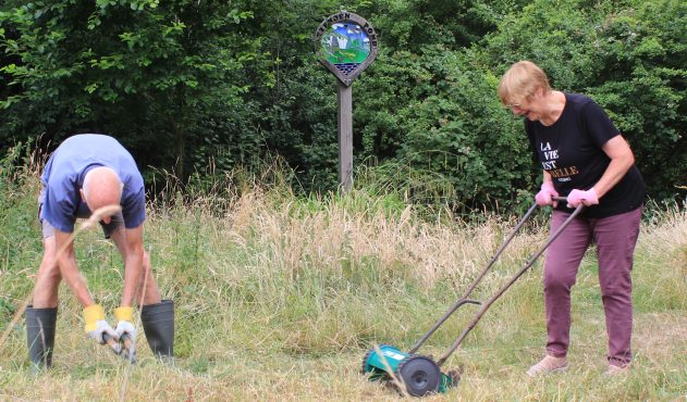 Cutting_back_grass_at_pond